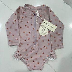 NWT Rylee + Cru One Peice Long Sleeve Rash Guard Swim Suit 3-6m Lilac & Orange